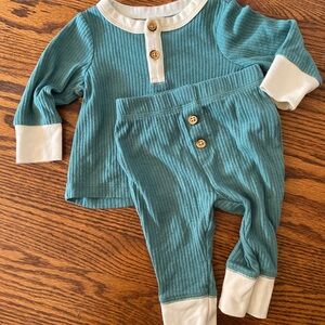 Ribbed Teal Baby Set with Buttons